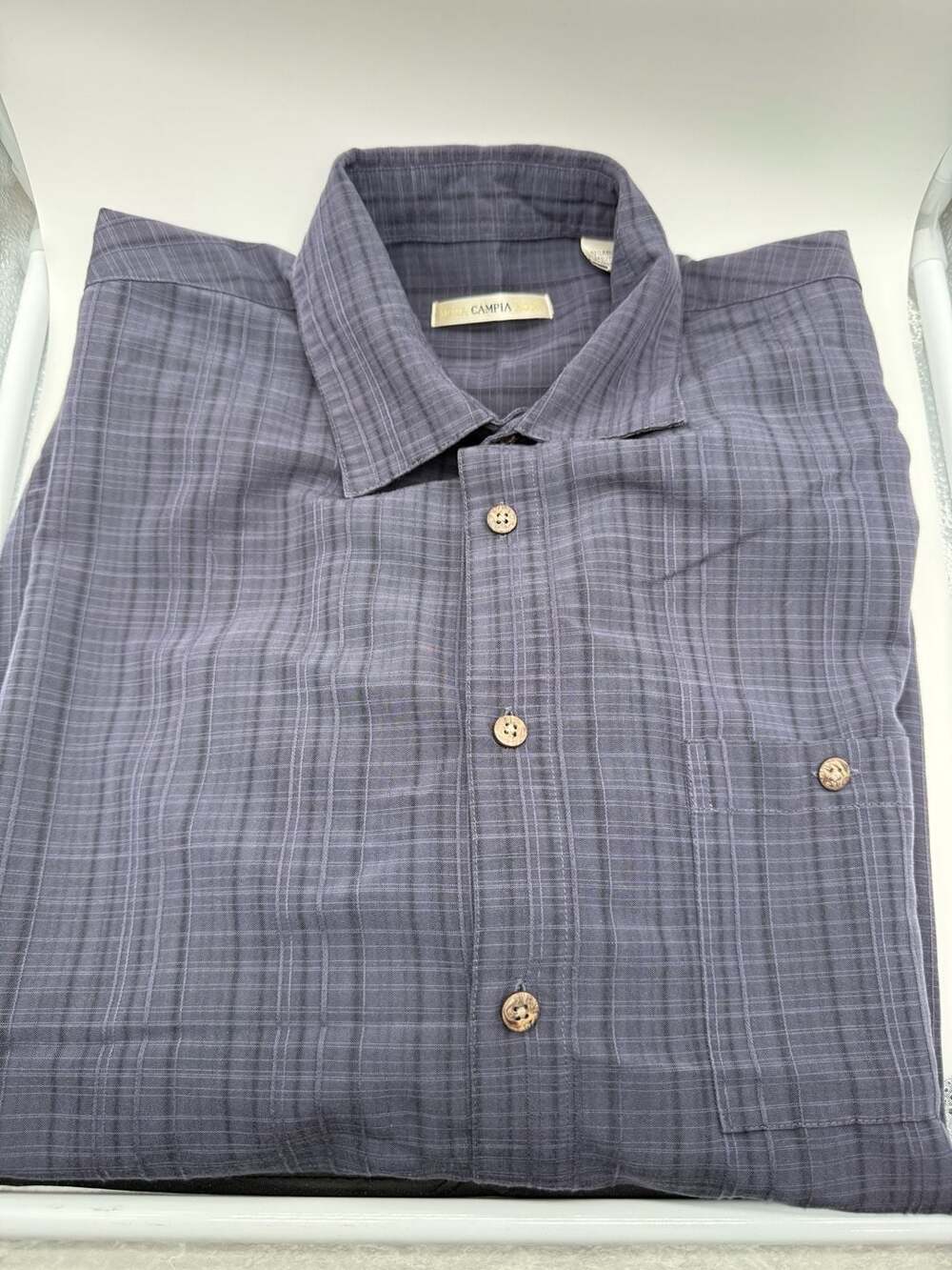 Campia Moda Men's Long Sleeve Plaid Button-Down Shirt Gray Blue Large
